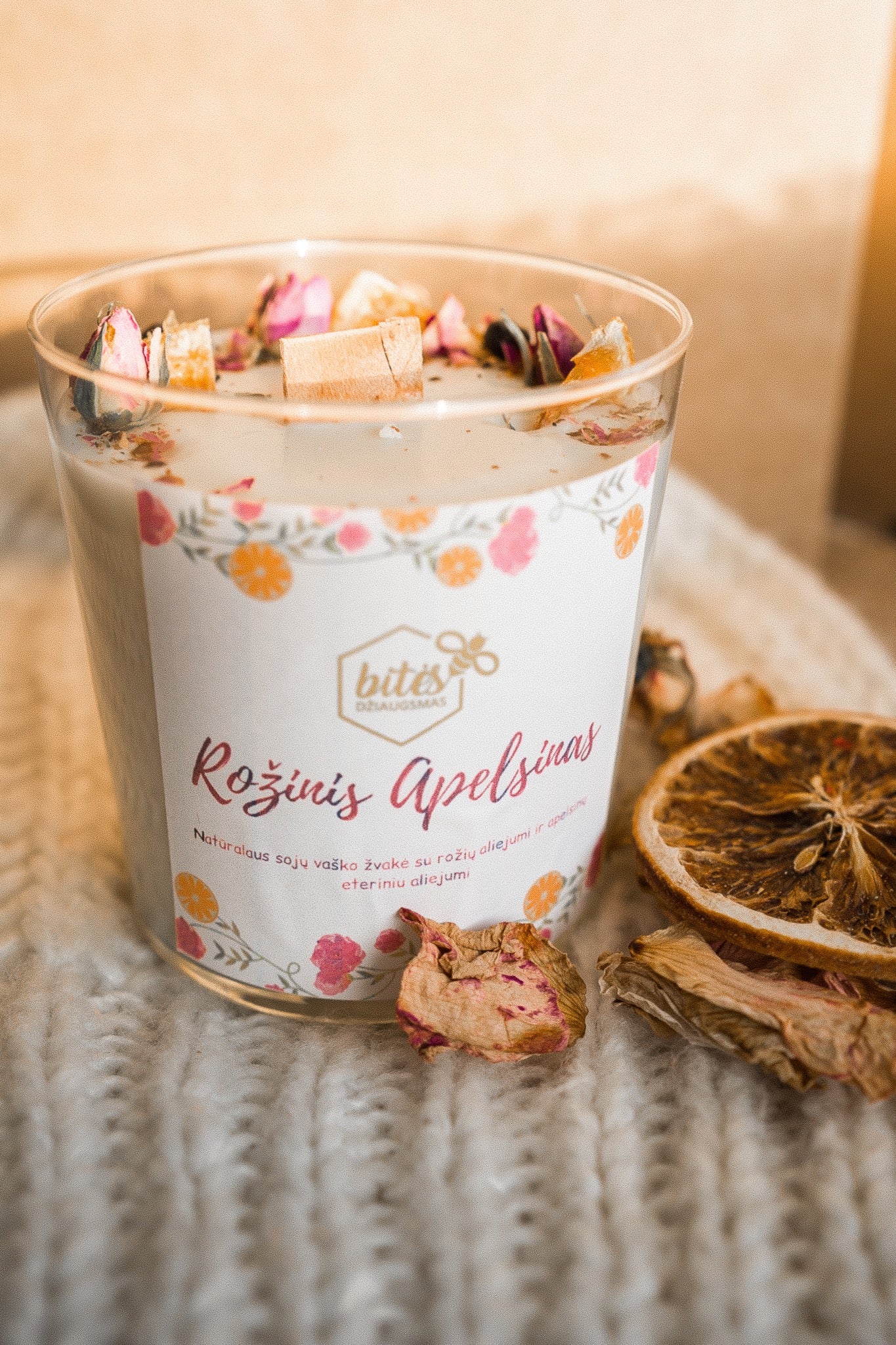 Sojų vaško žvakė "Rožinis apelsinas"